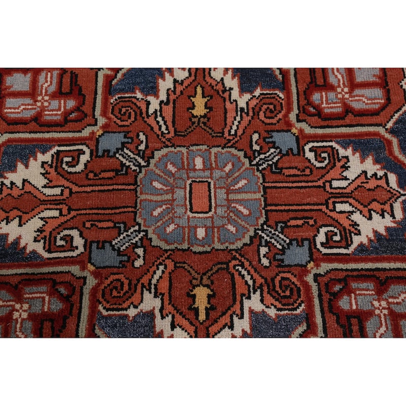 Orange Medallion Heriz Serapi Oriental Large Rug Handmade Wool Carpet - 9'11" x 13'9"