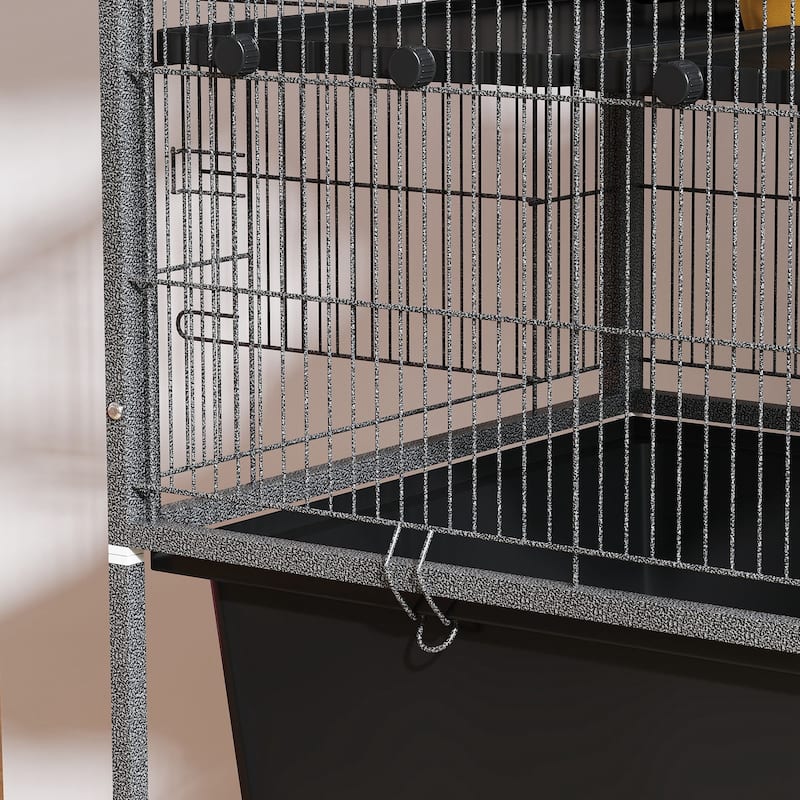 Dark Grey 5-Tier Small Animal Cage with Wheels Hammock Platforms Ramps and Storage Shelf - 34.6" L x 18.9" W x 59.3" H