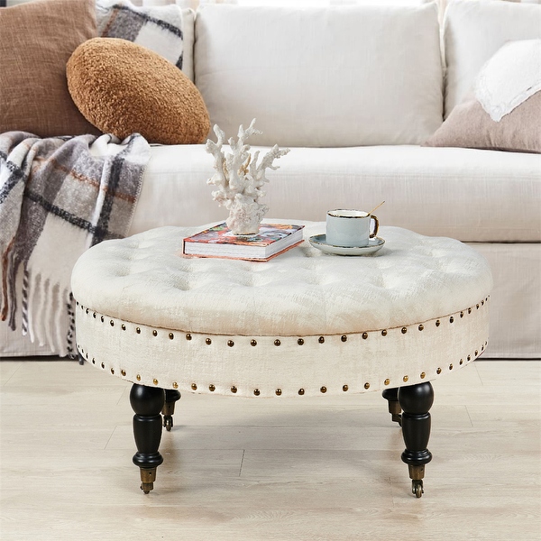 Round Velvet Tufted Coffee Table Ottoman 34 x 34 x 17 H On Sale Bed Bath Beyond 37074872