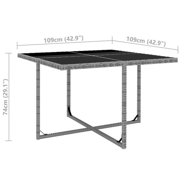 dimension image slide 1 of 2, vidaXL 9 Piece Patio Dining Set with Cushions Poly Rattan Anthracite - 42.9" x 42.9" x 29.1"