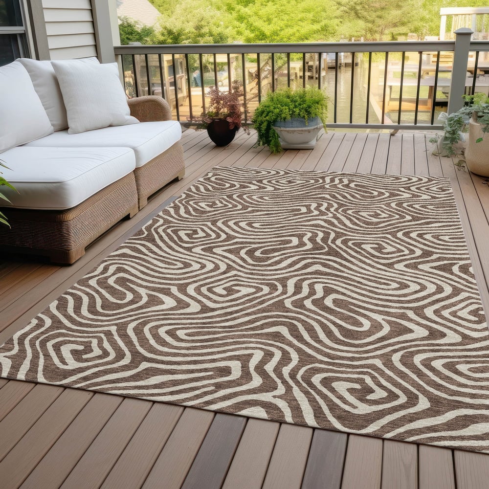 Machine Washable Indoor/ Outdoor Abstract Modern Chantille Rug