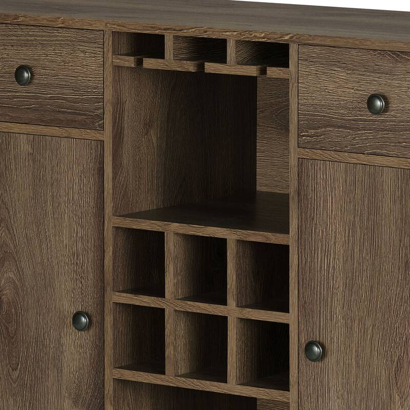 DH BASIC Rustic Distressed Walnut 42" Buffet with Wine Grid by Denhour