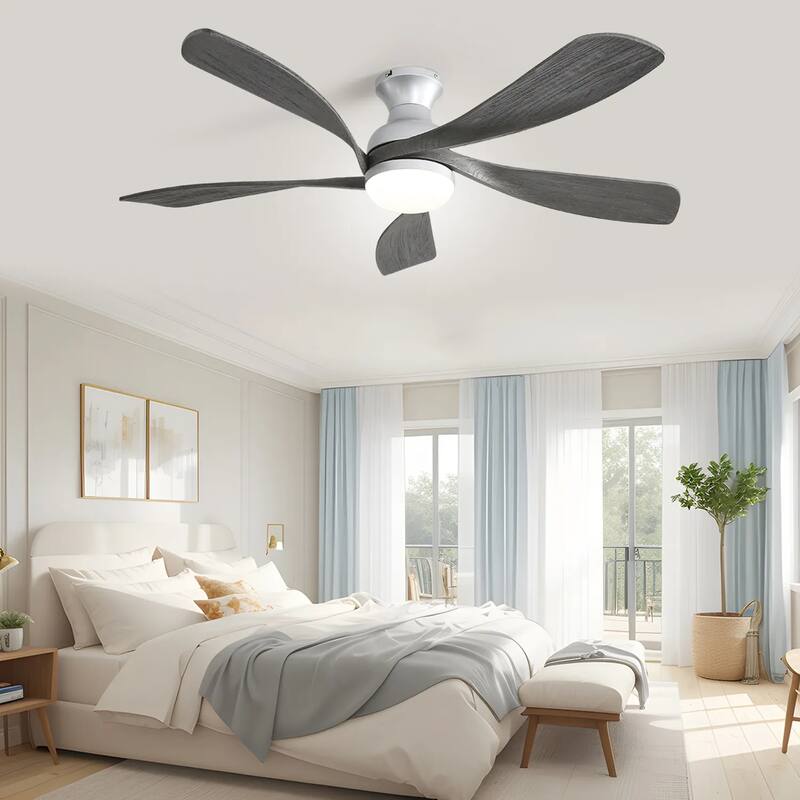 52 Inch Flush Mount Smart Ceiling Fan with Light, APP and Remote Control, Low Profile - 52 inch
