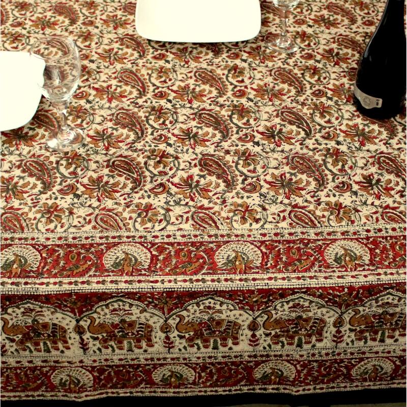 Cotton Hand Block Print Affluent Paisley Floral Tablecloth Collection