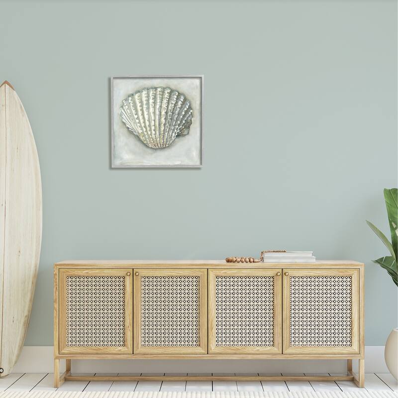 Stupell Clam Shell Nautical Grey Framed Giclee Texturized Wall Art, Design By Erica Christopher