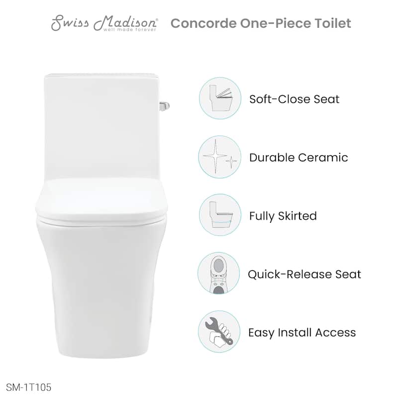 Concorde One Piece Square Right Side Flush Handle Toilet 1.28 gpf