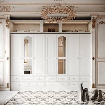 Modular Majesty Double Wardrobe Mirror-Front Storage Closet Armoires