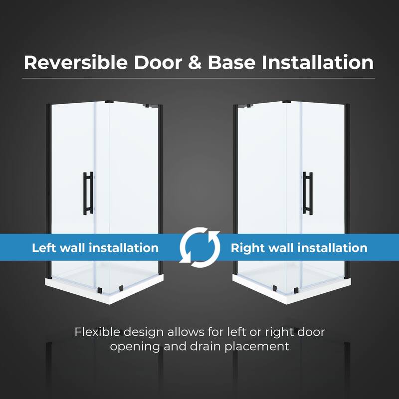 OVE Breeze Pivot Corner Frameless Pivot Shower Door Kit with Base Pan