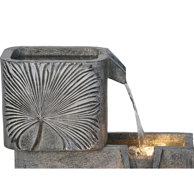 35.5" LED Lighted 3 Tiers Square Outdoor Garden Water Fountain