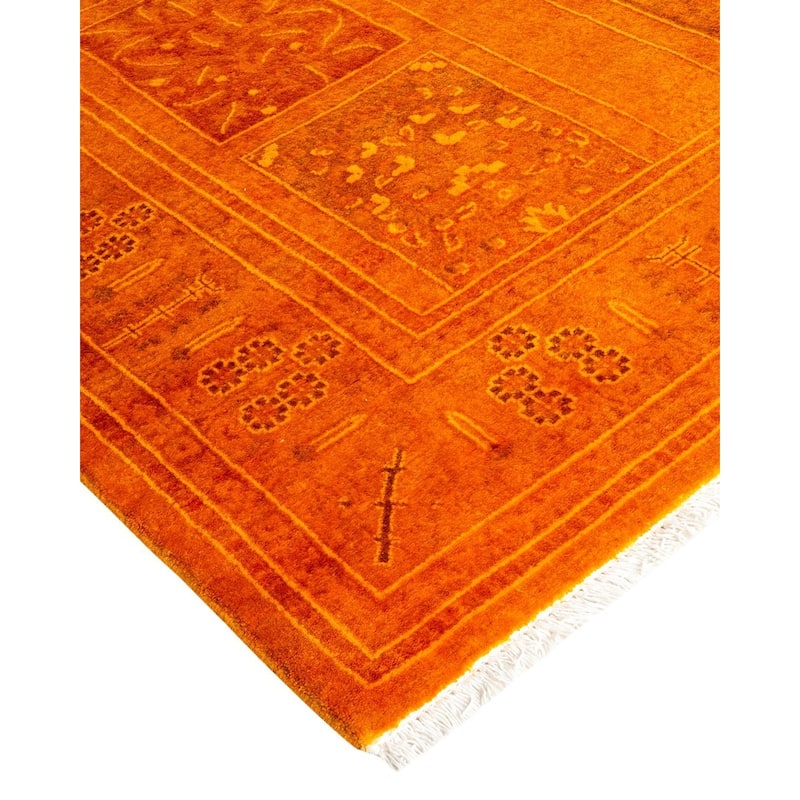 Overton Hand Knotted Wool Vintage Inspired Modern Contemporary Overdyed Orange Runner Rug - 3' 1" x 11' 8"