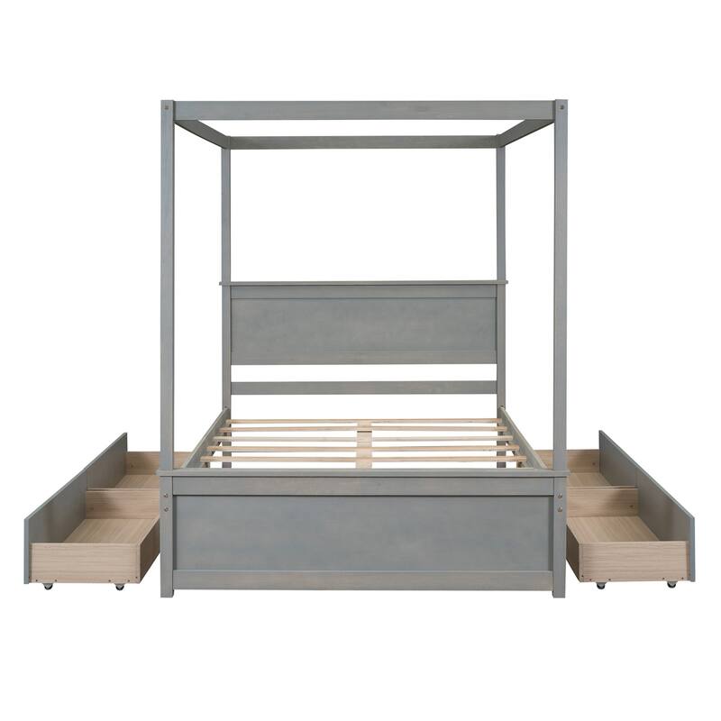 Merax Full Size Canopy Platform Bed with four Drawers