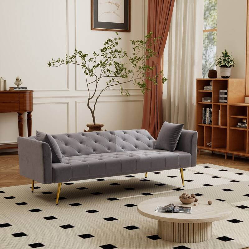 72" Modern Convertible Velvet Tufted Sofa with 2 Pillows