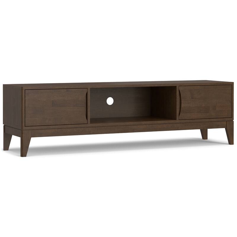 WYNDENHALL Pearson SOLID HARDWOOD 72 inch Wide Modern TV Media Stand in Walnut Brown For TVs up to 80 inches
