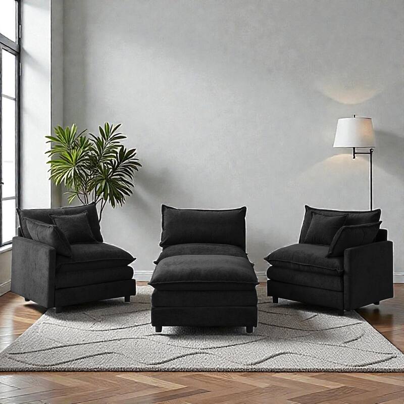 105" L-Shaped Modular Sectional Sofa with Ottoman, Soft Chenille Upholstery, 3-Seater Couch