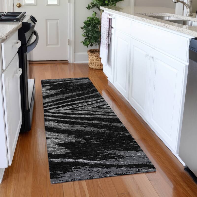 Premium Washable Super Soft Modern Chevron Mayfield Rug - Black - 2'3" x 7'6"
