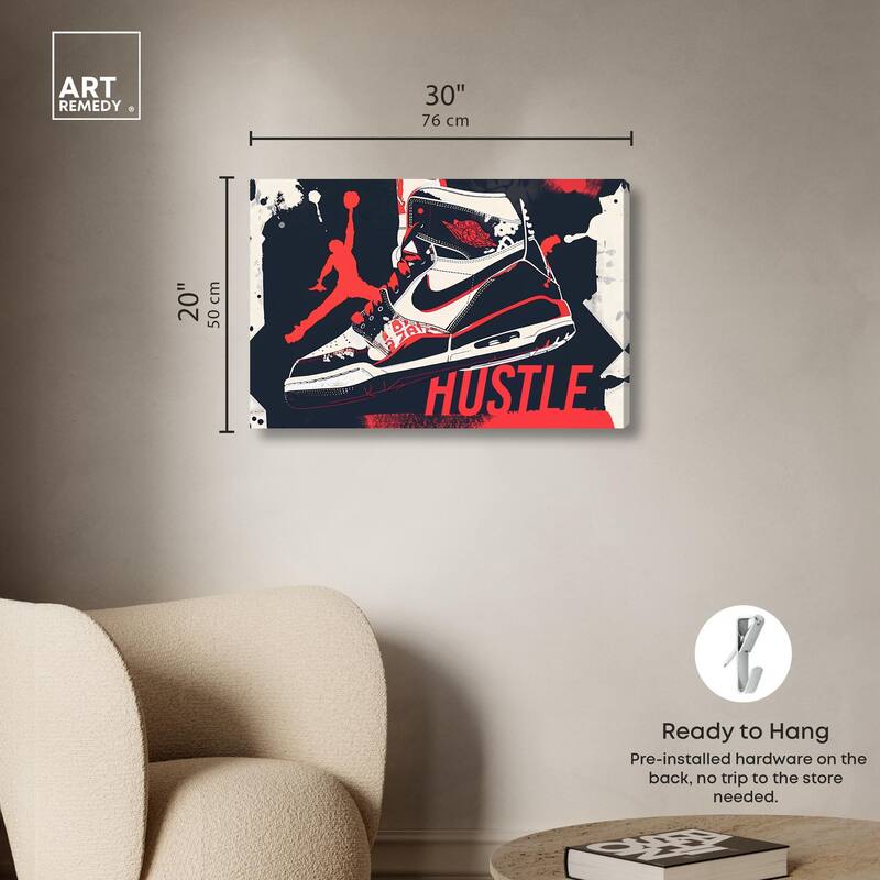 Navy Red Hustle Sneaker Canvas by Art Remedy, Gallery Wrapped