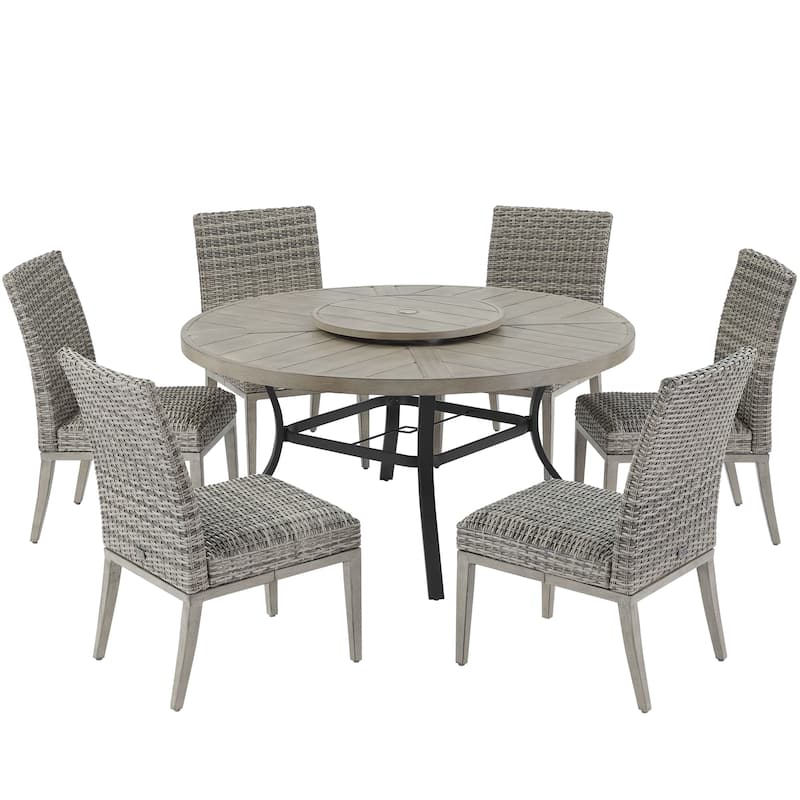 Patio Aluminum Round 59.5" Dining Table With Outdoor Chairs