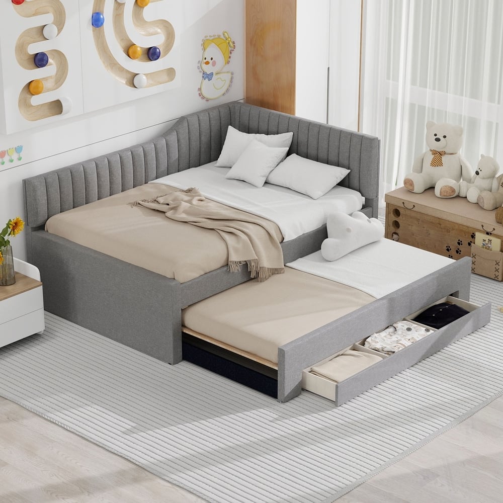 Upholstered Daybed with Trundle and Three Drawers