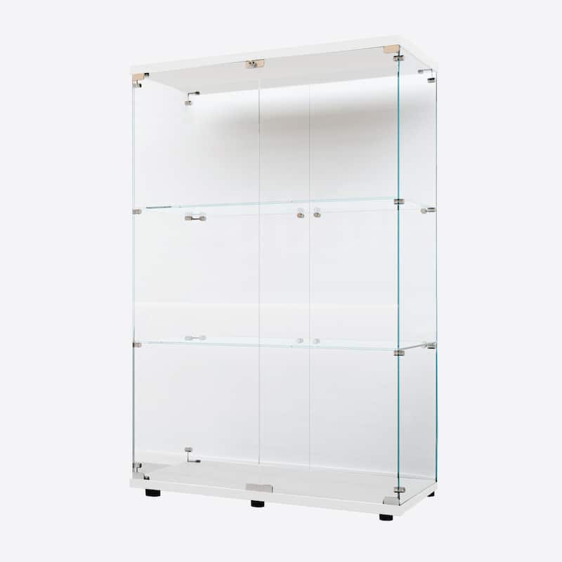 Tempered Glass Display Cabinet,Wine Cabinet,storage Cabinet,File Cabinet,with Bluetooth LED Light Strip,Adjustable Floor Feet