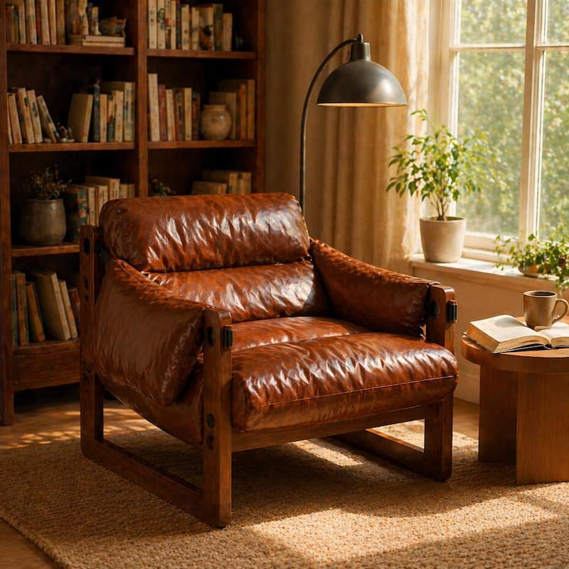 Retro Modern Faux Leather Lounge Chair with Sculptural Design