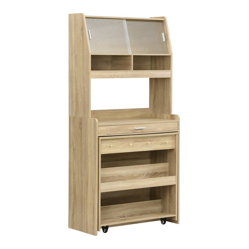 Compact Dining Table with Hutch and Foldable Buffet, Storage Shelf & Side Hooks