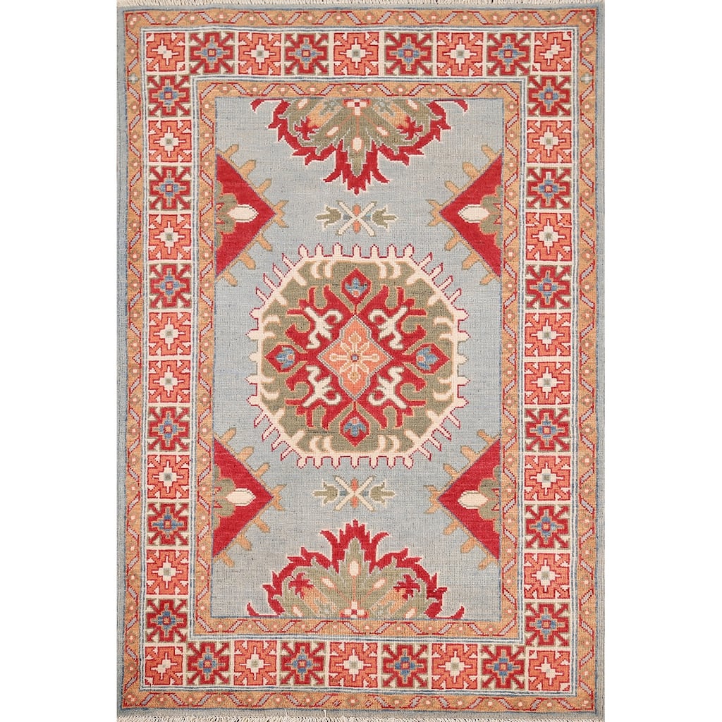 Kazak Accent Rug Hand-Knotted Geometric Wool Carpet - 3'4" x 4'11"