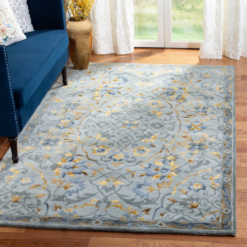 SAFAVIEH Handmade Bella Paule Modern Floral Wool Rug - 4' x 6' - Grey/Gold