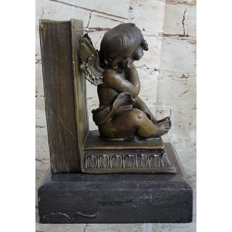 Signed Moreau French Artist Baby Angel Bookend Book End Bronze Sculpture