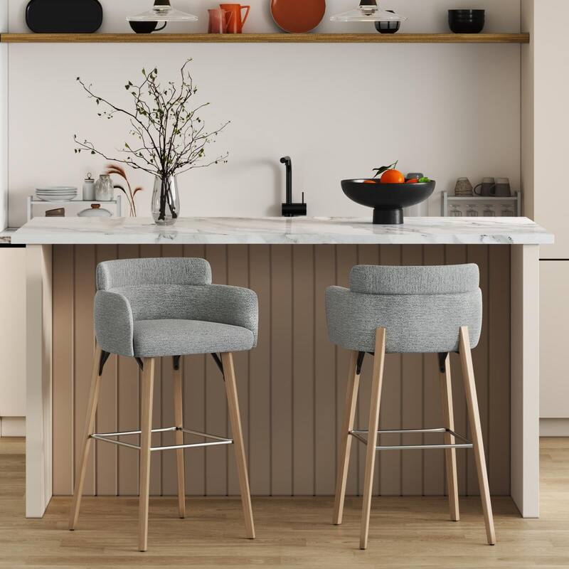 30''H Bar Stool With Solid Wood Frame And Foam Seat (Set of 2) - Grey
