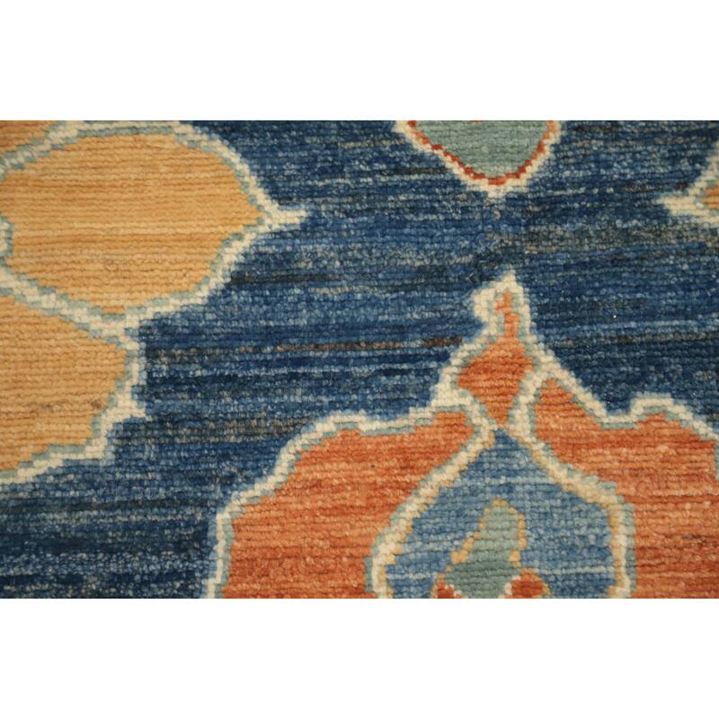 Hand Knotted Oriental 100% Wool Carpet Transitional Floral Navy Blue & Blues Oushak Area Rug - 11' 10'' X 9' 2''