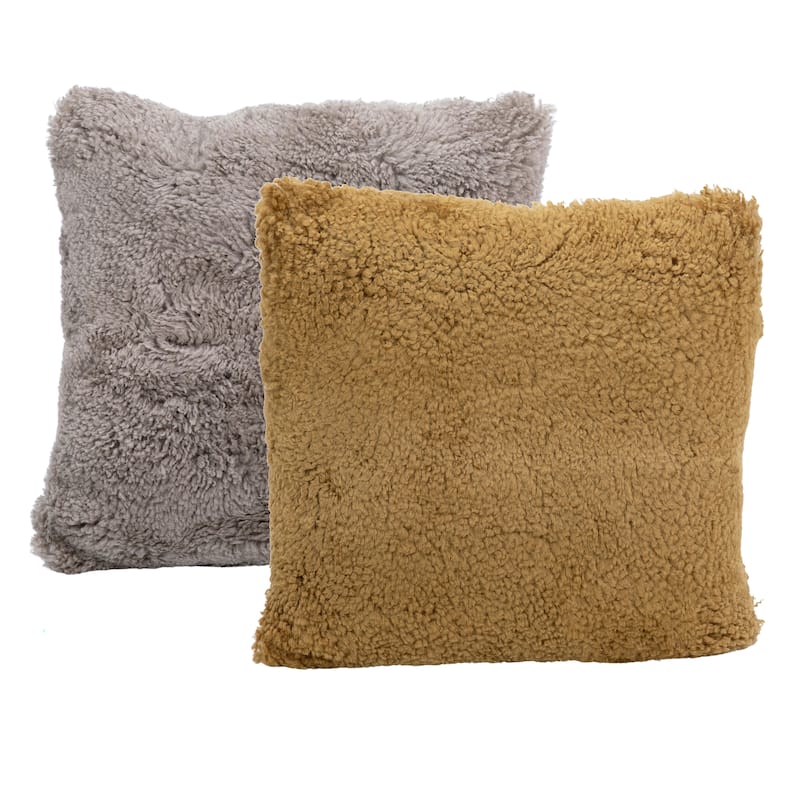 Chaz Long Hair New Zealand Wool Plush Square 20x20 Throw Pillow, Mustard