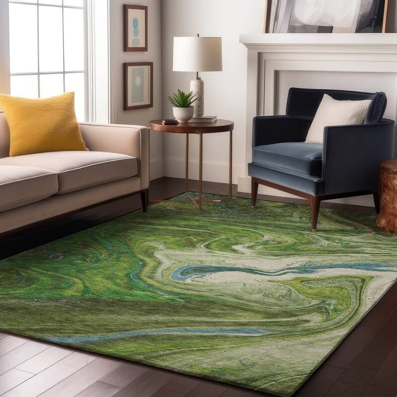 Premium Washable Super Soft Abstract Flow Mayfield Rug - Green - 10' x 14'