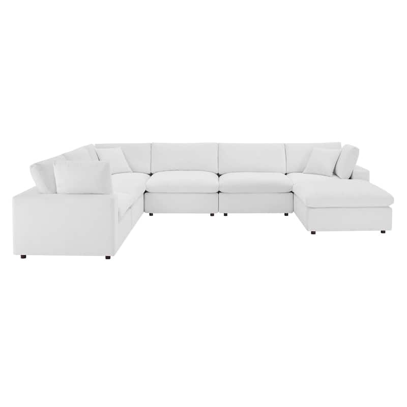Commix Down Filled Overstuffed Velvet 7-Piece Sectional Sofa - White