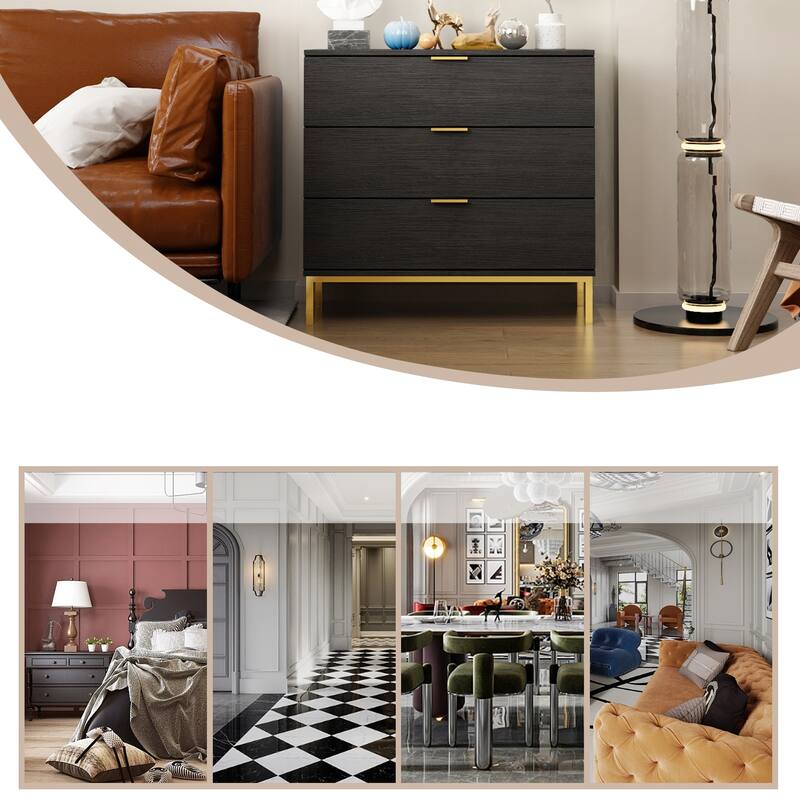 Kerrogee 3-Drawer Chest - Wooden Storage Dresser with Metal Legs