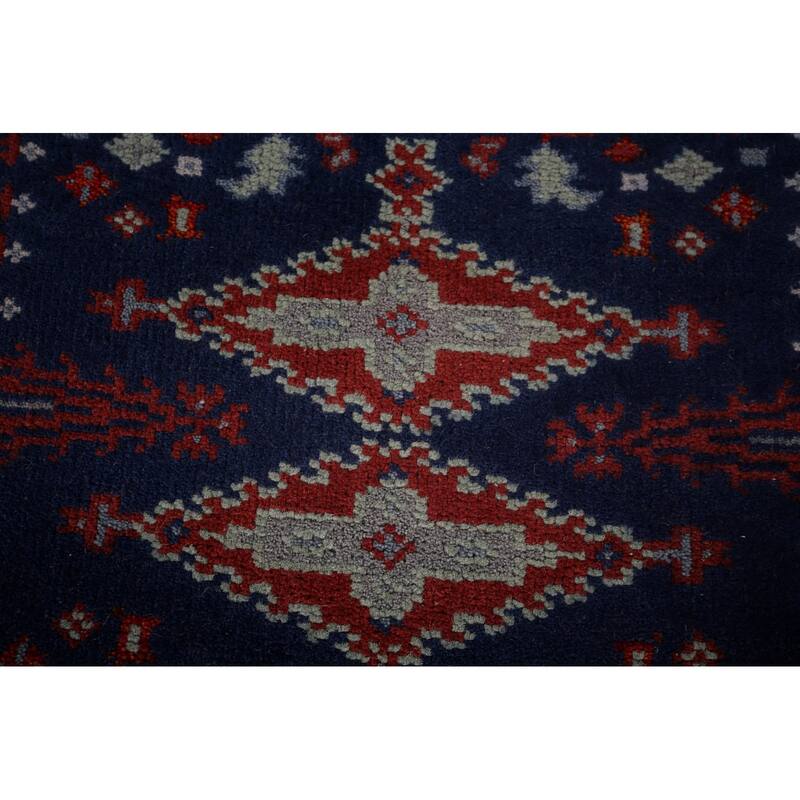 Blue Geometric Viss Oriental Runner Rug Handmade Wool Carpet - 2'7"x 11'10"