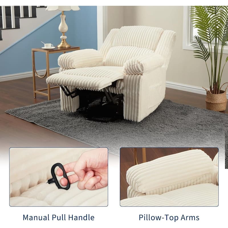 Corduroy Manual Recliner Sofa for Living Room, Bedroom, Home Theater