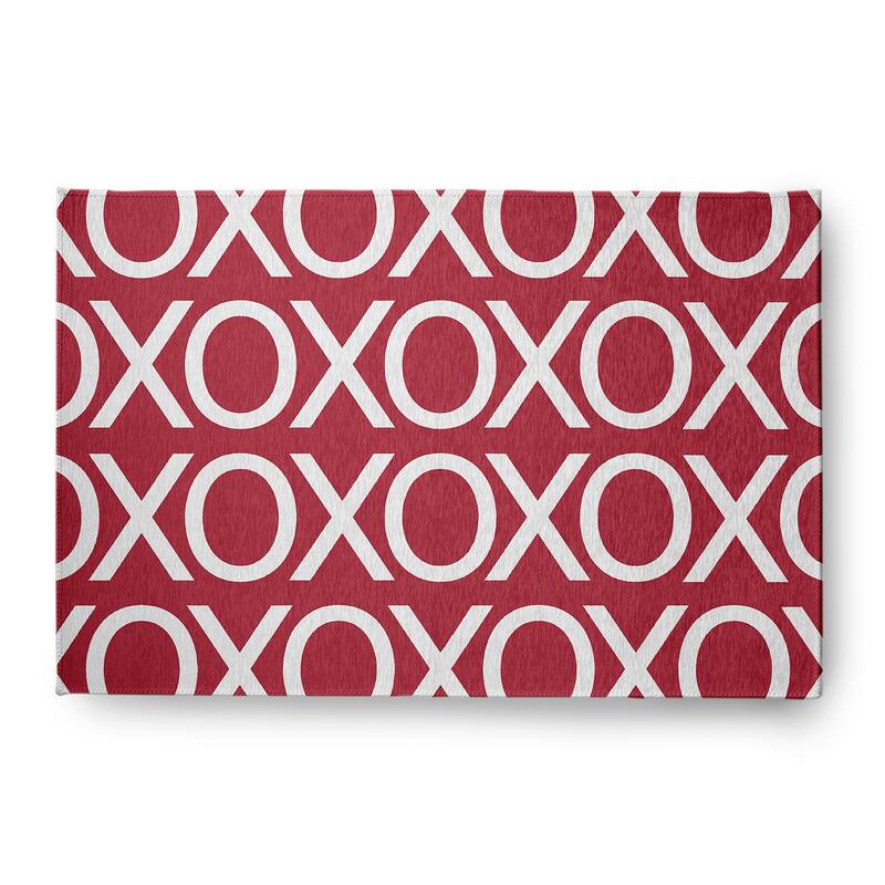 Hugs and Kisses Valentines Chenille Indoor/Outdoor Rug - Brick - 4' x 6'