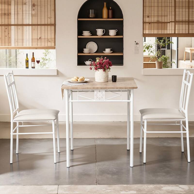 VECELO 3/5-piece Modern Dining Table and Chairs Set with PU Leather Seats Space Saving Dining Set