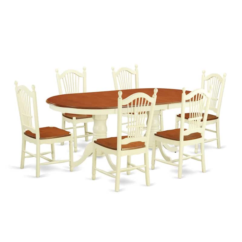 9 Piece Dining Room Set, Oval Kitchen Table with Butterfly Leaf and 8 Chairs, Buttermilk & Cherry Finish, 42x78 Inch