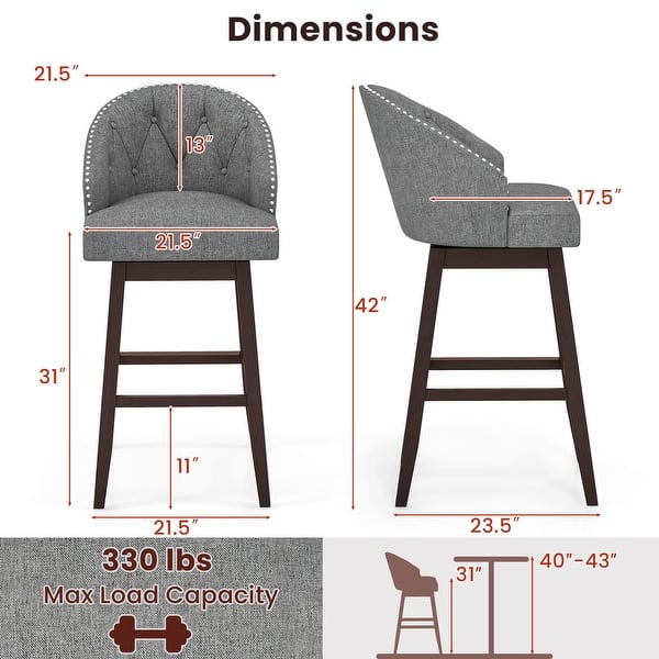 Costway Set of 4 Swivel Bar Stools Tufted Bar Height Pub Chairs with - See Details