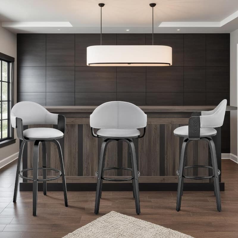 Daxton Mid-Century Swivel Bar Stool, Upholstered Counter Chair with Bentwood Legs - Gray and Black - Bar Height