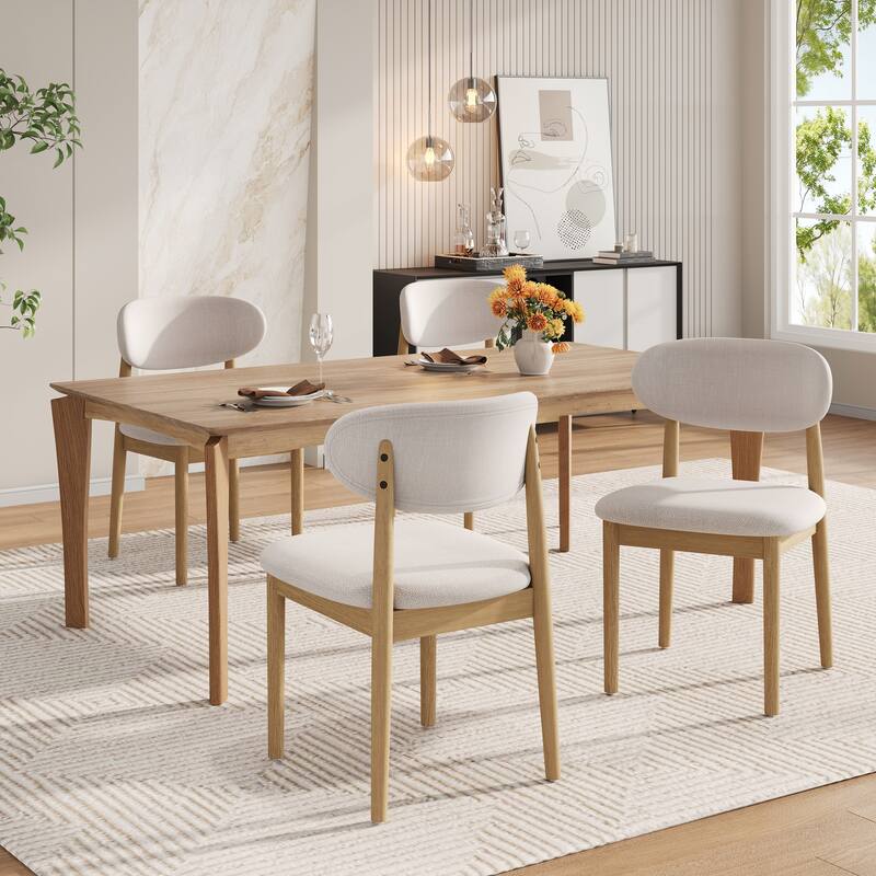 Christopher Knight Home - Emery 5-Piece Dining Set with Upholstered Side Chairs and Solid Wood Table - Beige+Natural