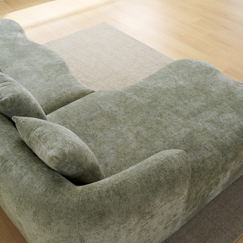Full Compression L-Shape Sectional Sofa With Curved Chaise, Beige Modular Chenille Couch,High-Density