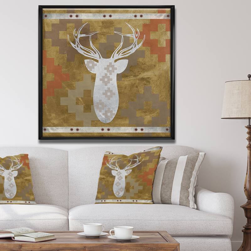 Designart "Patterned White Deer Head" Traditional Framed Canvas Art