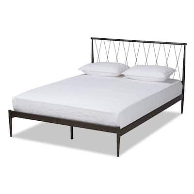 Metal Platform Bed - Full Size, Modern Black Finish, Crisscross Headboard, Easy Assembly