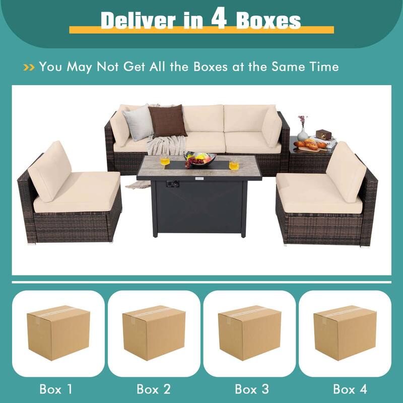 Costway 7PCS Patio Rattan Furniture Set 30'' Fire Pit Table Cover - See Details