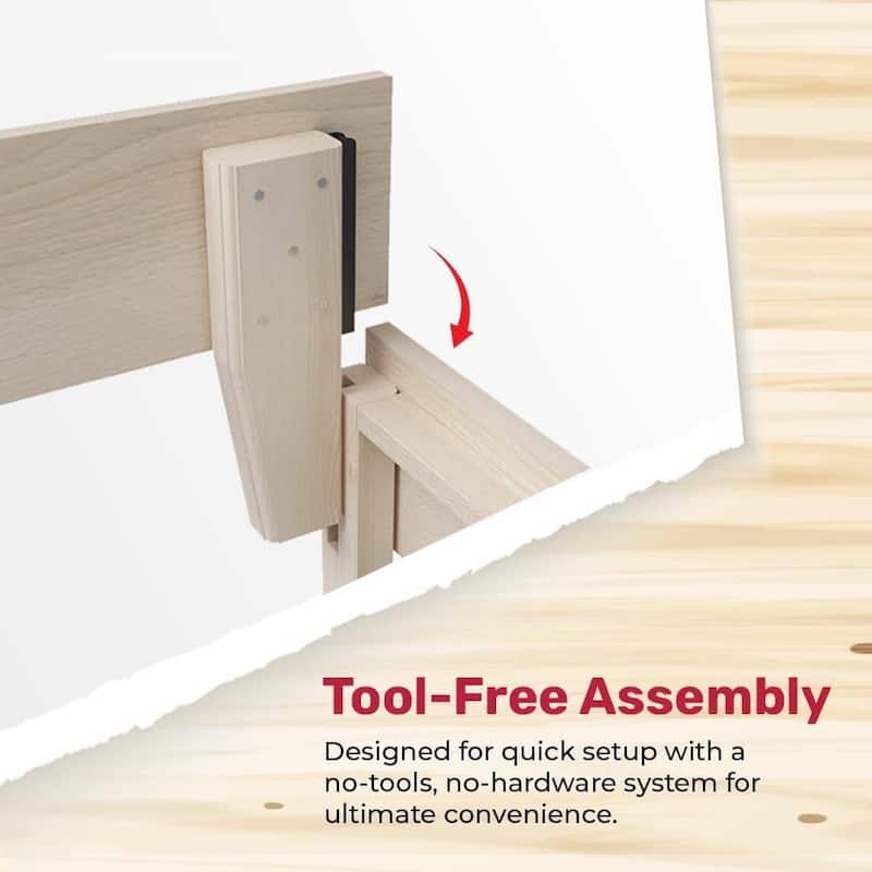 Twin Size Solid Poplar Hardwood Bed Frame Platform Bed with Reinforced Slats Tool Free Assembly