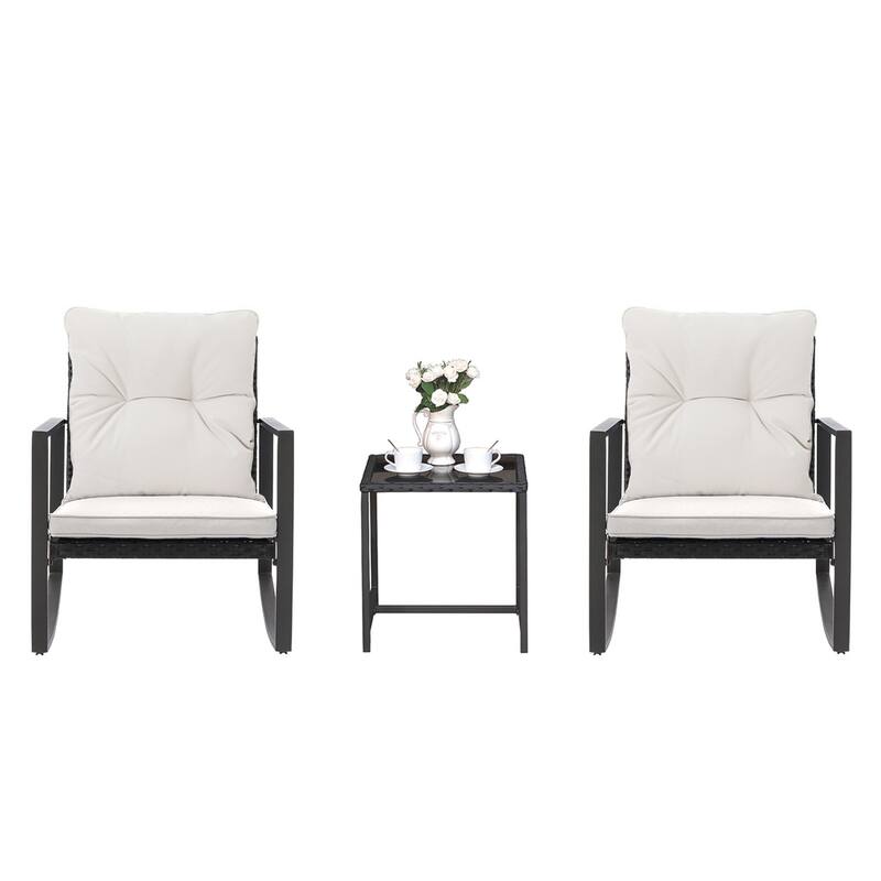 COSIEST Outdoor Bistro Rocking Chair Set with Cushions