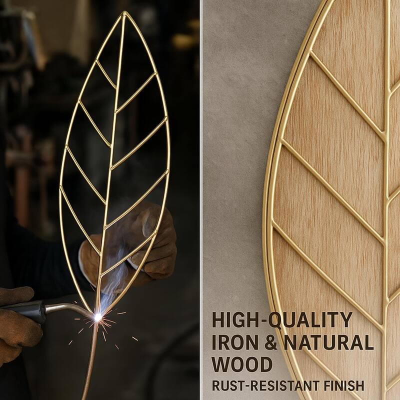 Gold Leaf Wall Art Vertical Metal Botanical Minimalist Sculpture 21x20