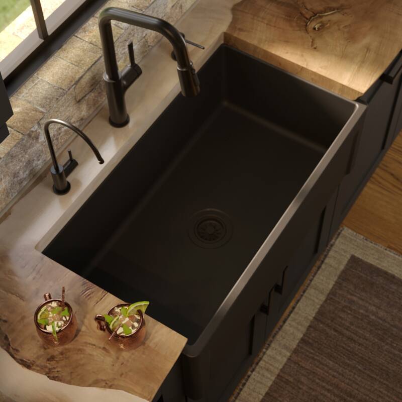 Karran FCP33SB 33" Single Bowl Panel Front Farmhouse Fireclay Kitchen Sink with Reversible Apron Front